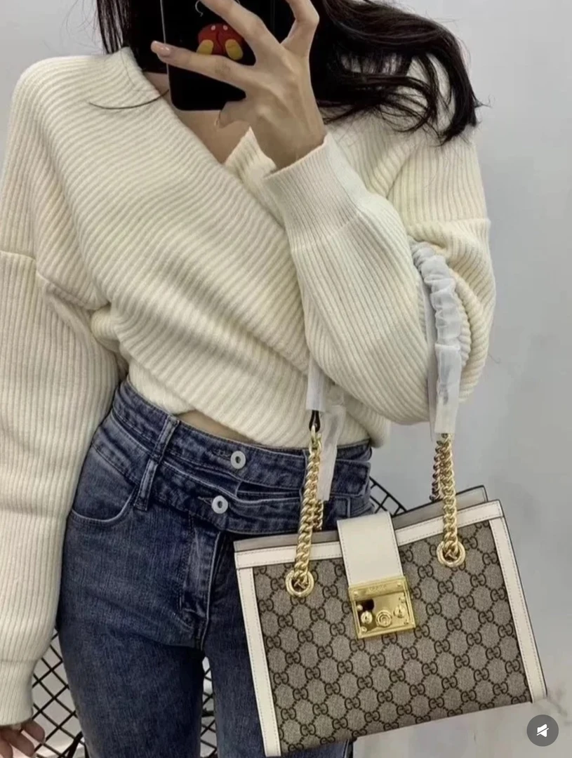 95新 GUCCI/古驰 padlock 小号白色拼老花单肩包 尺寸26×18