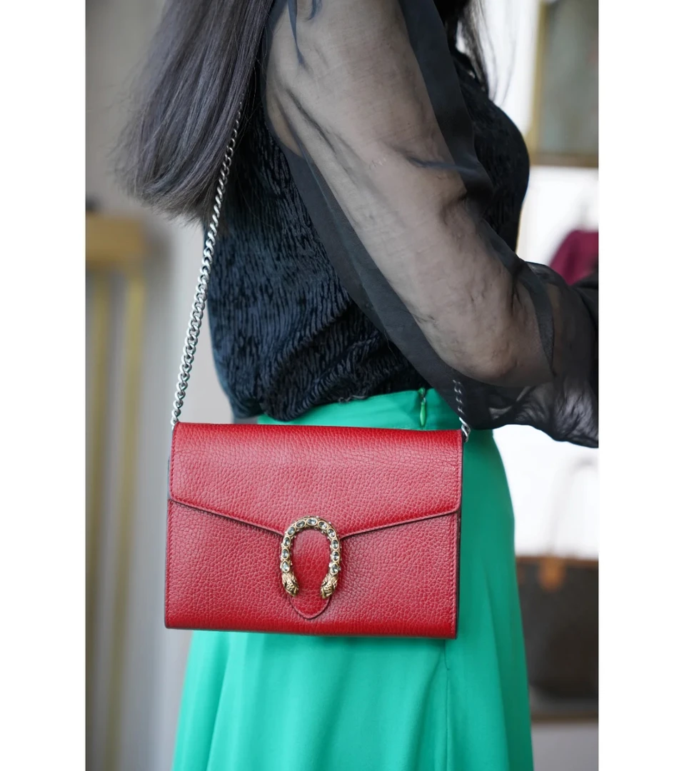 99新 GUCCI/古驰 红色钻扣酒神woc斜挎包