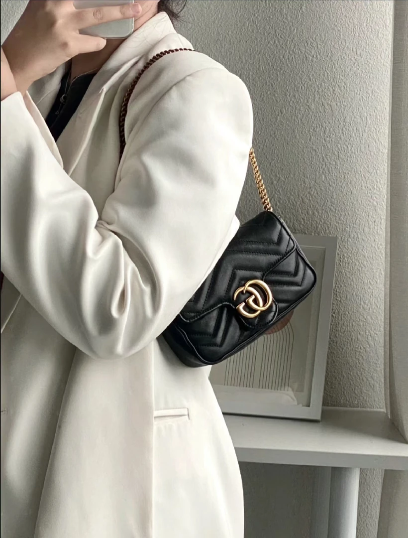 95新 GUCCI/古驰 黑色马蒙mini单肩包