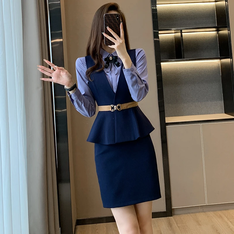 职业马甲套装女春秋新款酒店KTV前台接待服务员工装珠宝店工作服