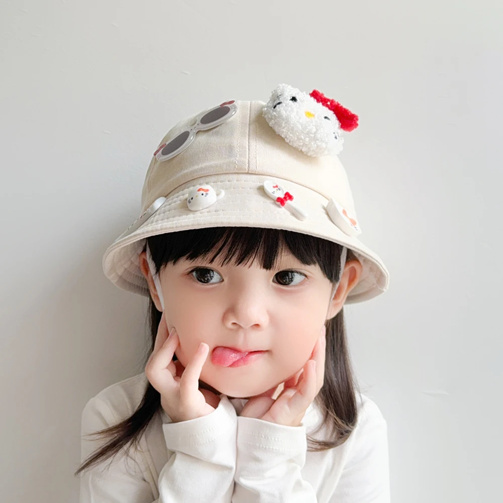 儿童帽子秋天出游超萌可爱KT猫宝宝渔夫帽婴幼儿户外春秋时尚盆帽