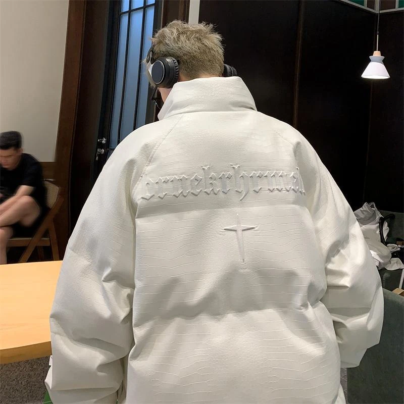 鸭鸭美式潮牌pu皮羽绒服男款冬季立领保暖外套宽松加厚面男士休闲