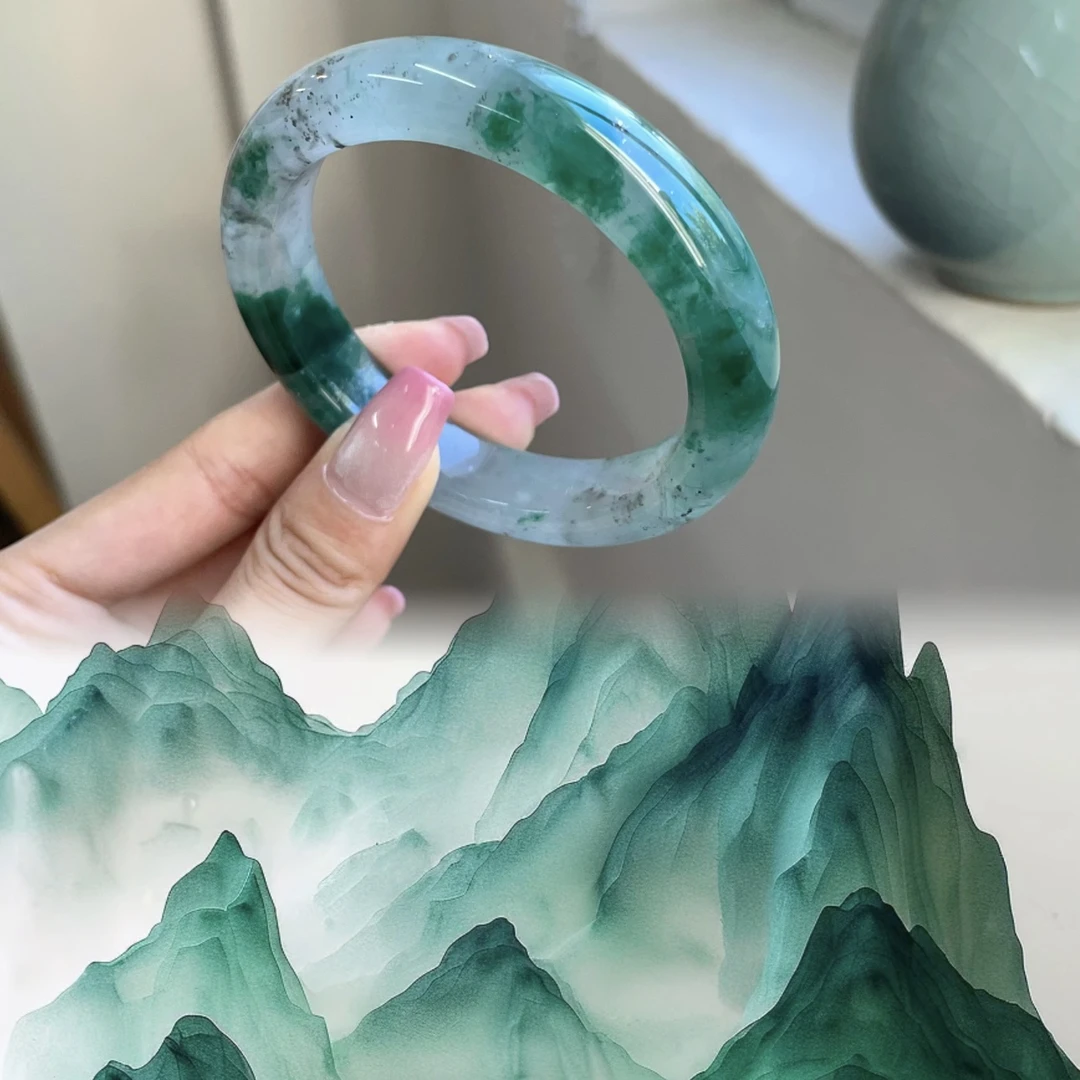 非金属玻璃手镯 独龙飘花手镯半山半水女款国风冰透