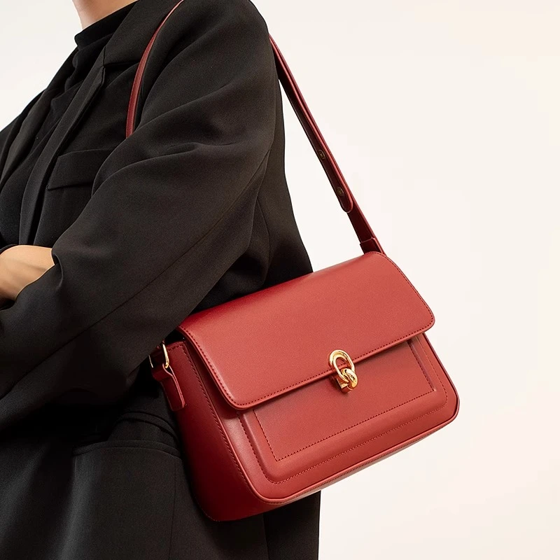 母亲节礼物红色包包女通勤腋下小方包法棍包新娘结婚包单肩斜挎包