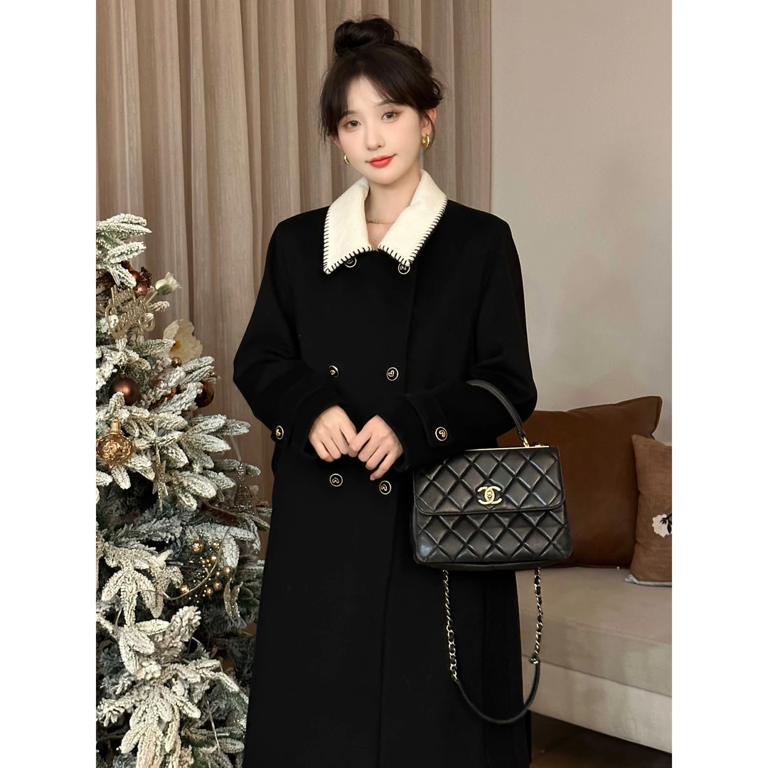 SHAOE清仓专场【夜幕流星】秋冬黑色毛呢显瘦气质长款大衣