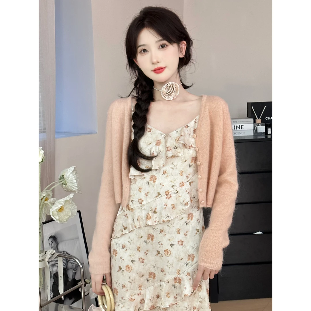 SHAOE清仓专场【山风晚晚】碎花吊带连衣裙2024早春荷叶边法式