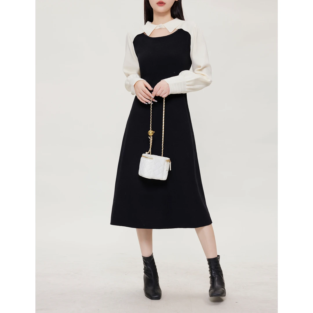 凯哥福利【优雅秘密】法式百搭假两件显瘦拼接连衣裙J2023101401