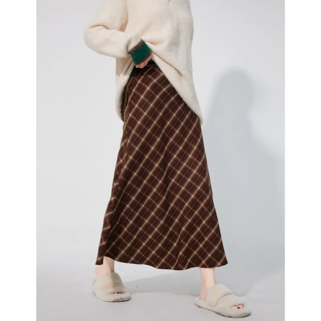 凯哥福利【大咖半裙】棕色格子复古半身裙女秋季格J2023092103