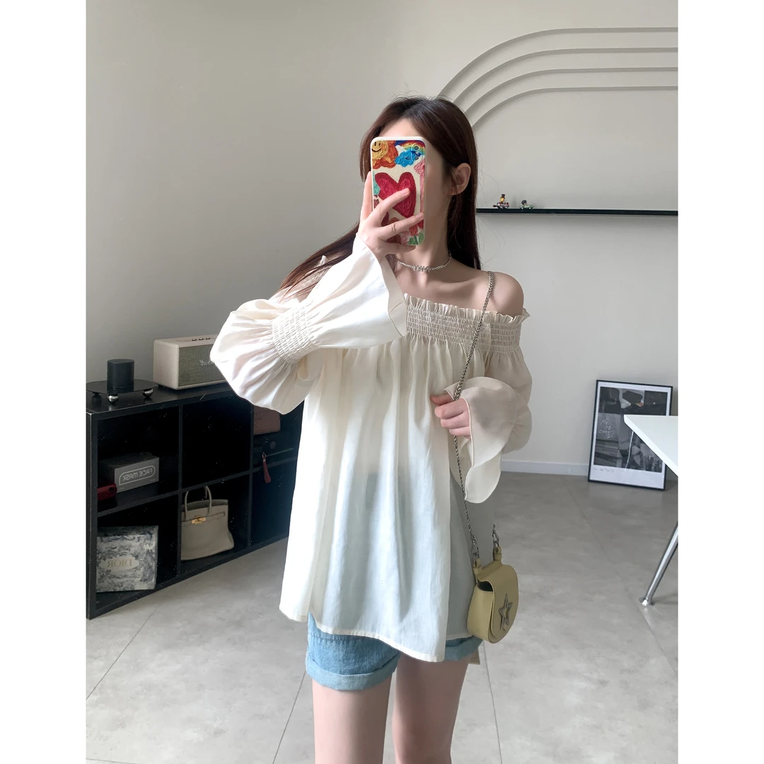 凯哥福利【上衣】长袖小衫女夏季薄款直肩上衣J2023052407