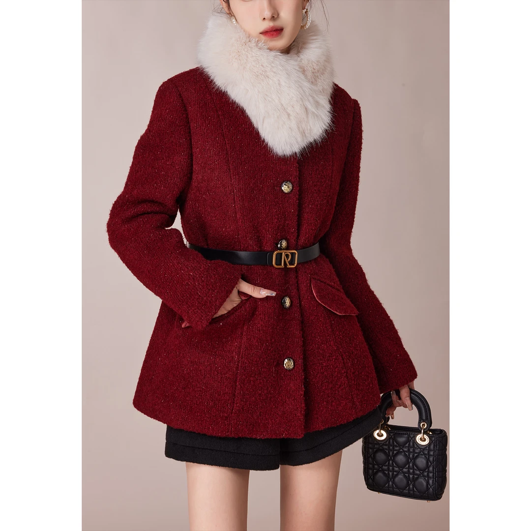 SHAOE清仓专场【克里斯汀】复古小香风秋冬羽绒呢大衣S2023112502