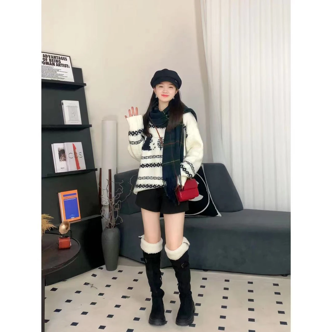 凯哥福利【毛巾卷】高级感绒面印花宽松毛衣上衣J2023110709