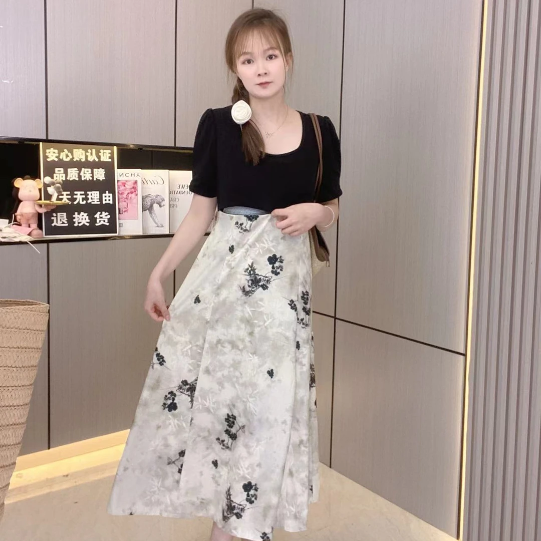 2024夏季辣妈产后气质清凉高腰显瘦拼接假两件国风温柔哺乳连衣裙