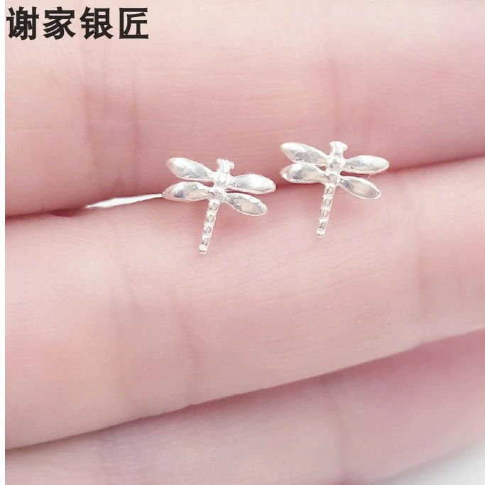 谢家银匠 足银耳饰 纯银蜻蜓耳钉   弯钩无需扣子耳饰品