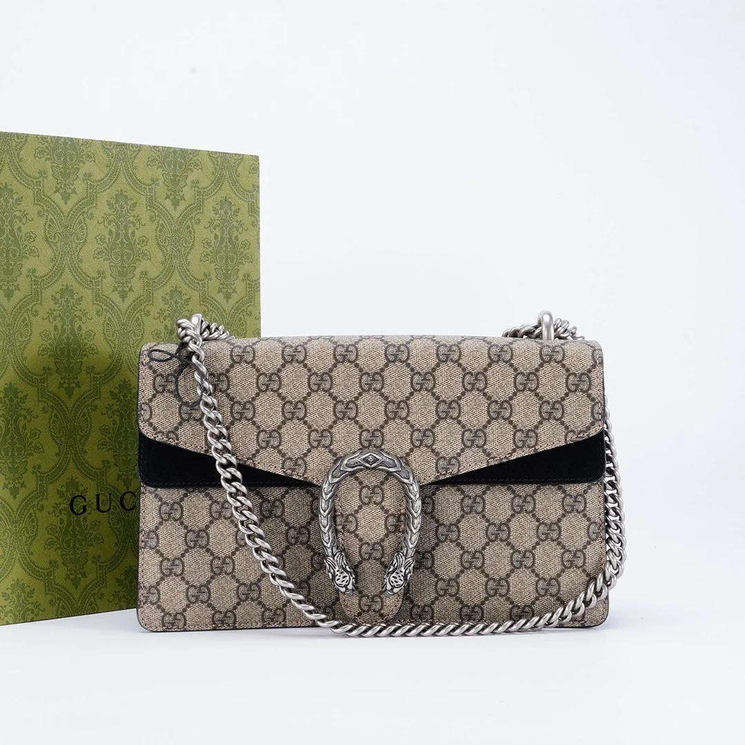 95新 GUCCI/古驰 酒神中号老花包黑色/BG22002006