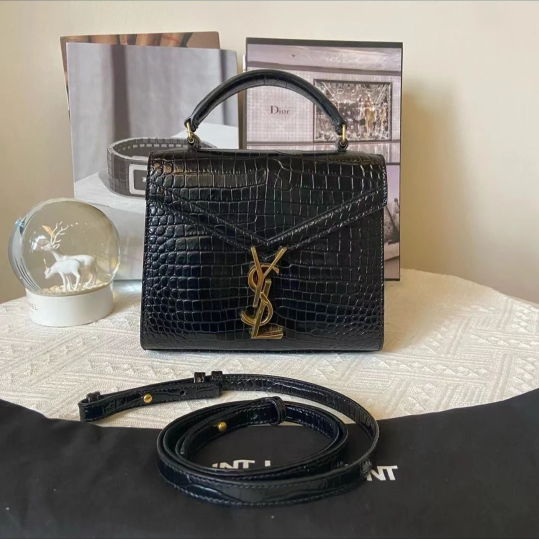95新 YSL/圣罗兰 cassandra手提斜挎包小号鳄鱼纹/TS017941