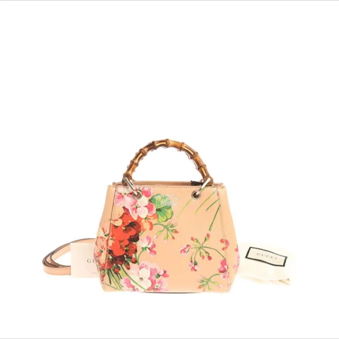 95新 GUCCI/古驰 95新GUCCI竹节手提包花卉款/TS018776