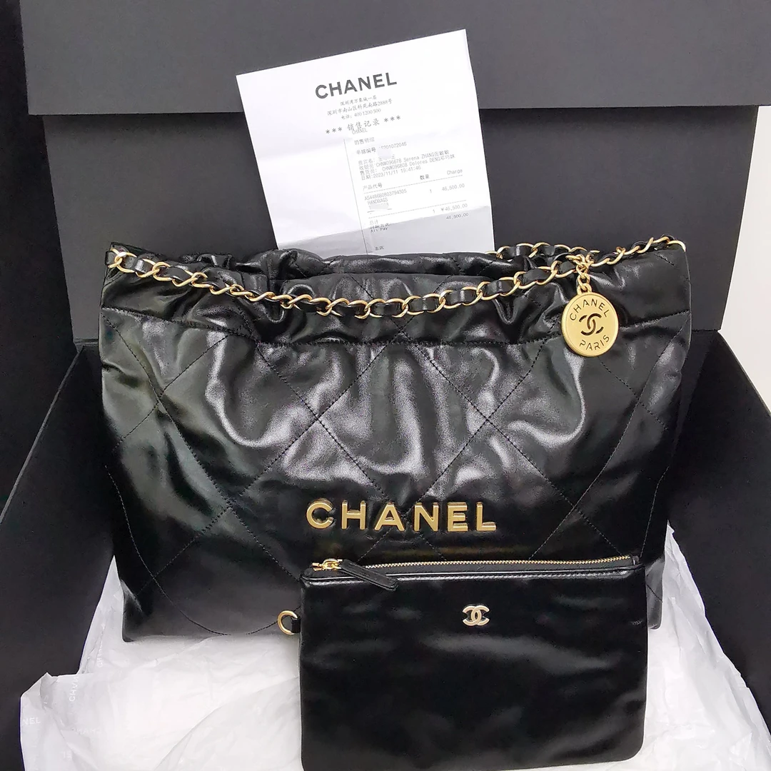 95新 香奈儿22bag24C早春度假系列黑金羊皮托特包/BGK304050003