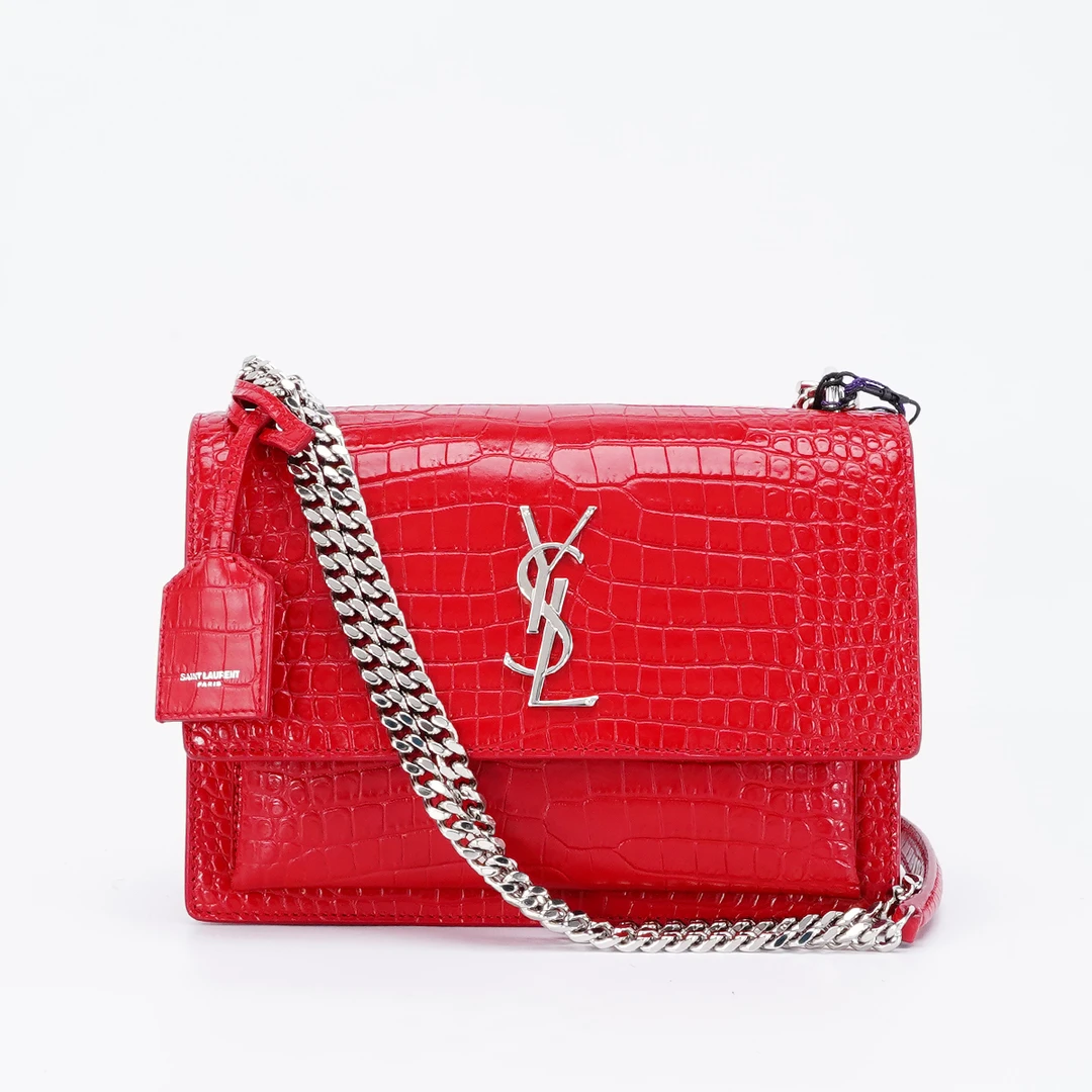 95新 YSL/圣罗兰 日落包中号鳄鱼纹亮面/BG22000150