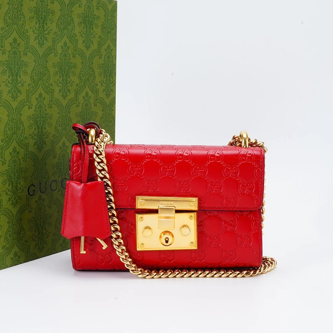 99新 GUCCI/古驰 月光宝盒小号压纹款包红色/BG22010271
