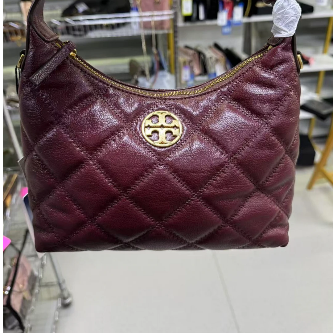 99新 TORY BURCH/汤丽柏琦 Willa酒红金手提斜挎包/TS001455