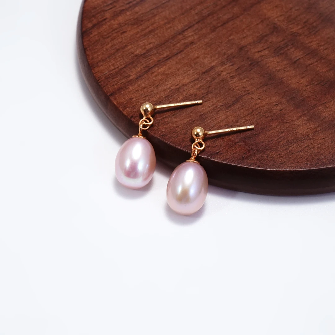 【悦陌珍珠】s925银/淡水珍珠/8-9mm珍珠耳坠大风吹紫色轻奢耳饰