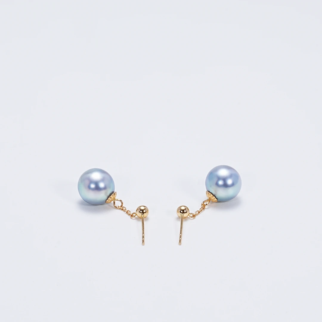 【悦陌珍珠】 18K金海水珍珠真多麻耳环7-8MM经典气质星空彩色