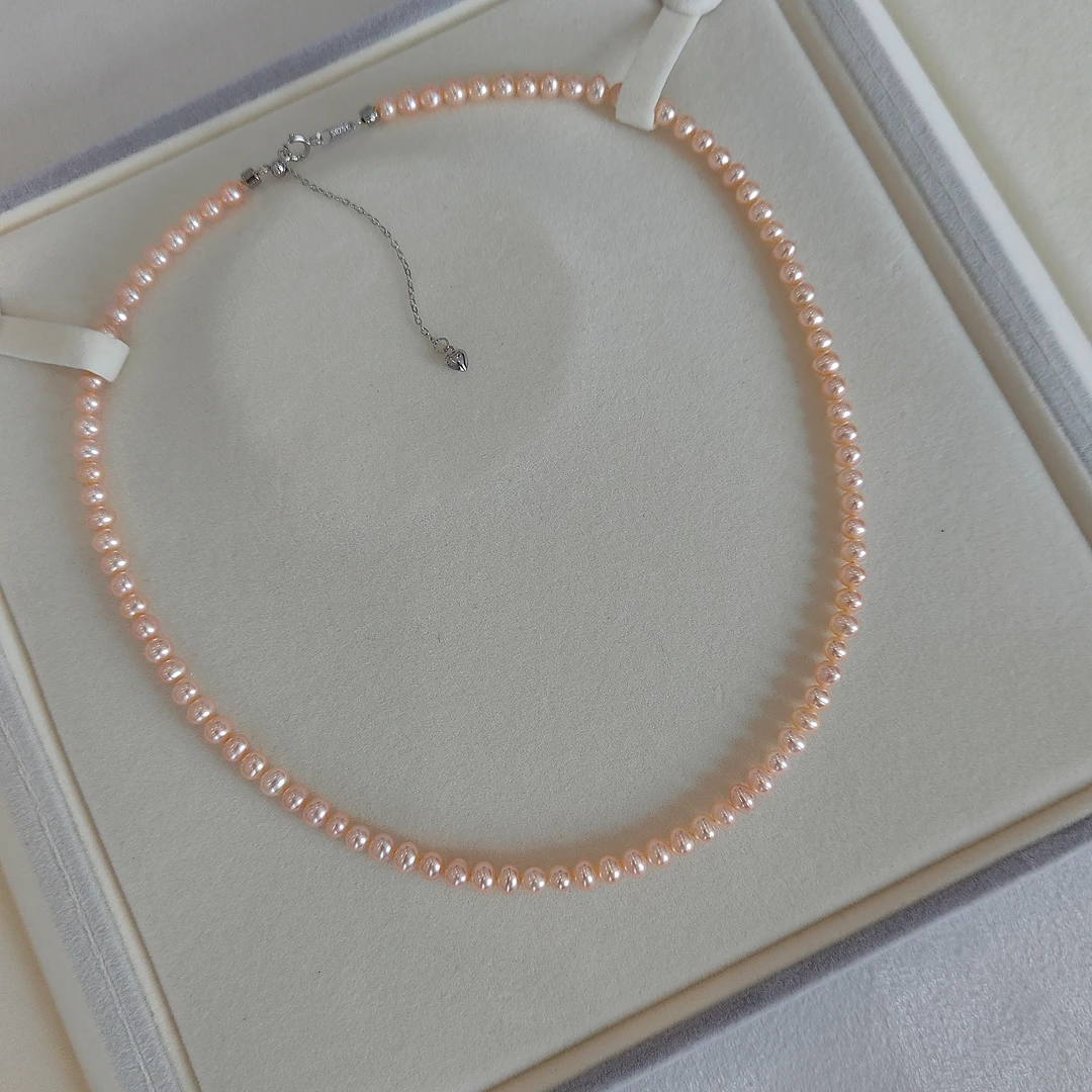 【悦陌珍珠】玫瑰之恋淡水珍珠近圆baby抽拉扣可调节天然项链4-5mm