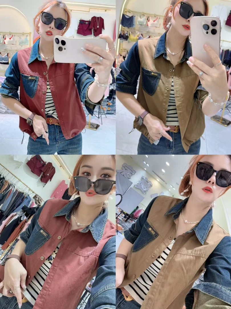 新款秋冬款洋气撞色牛仔休闲外套350