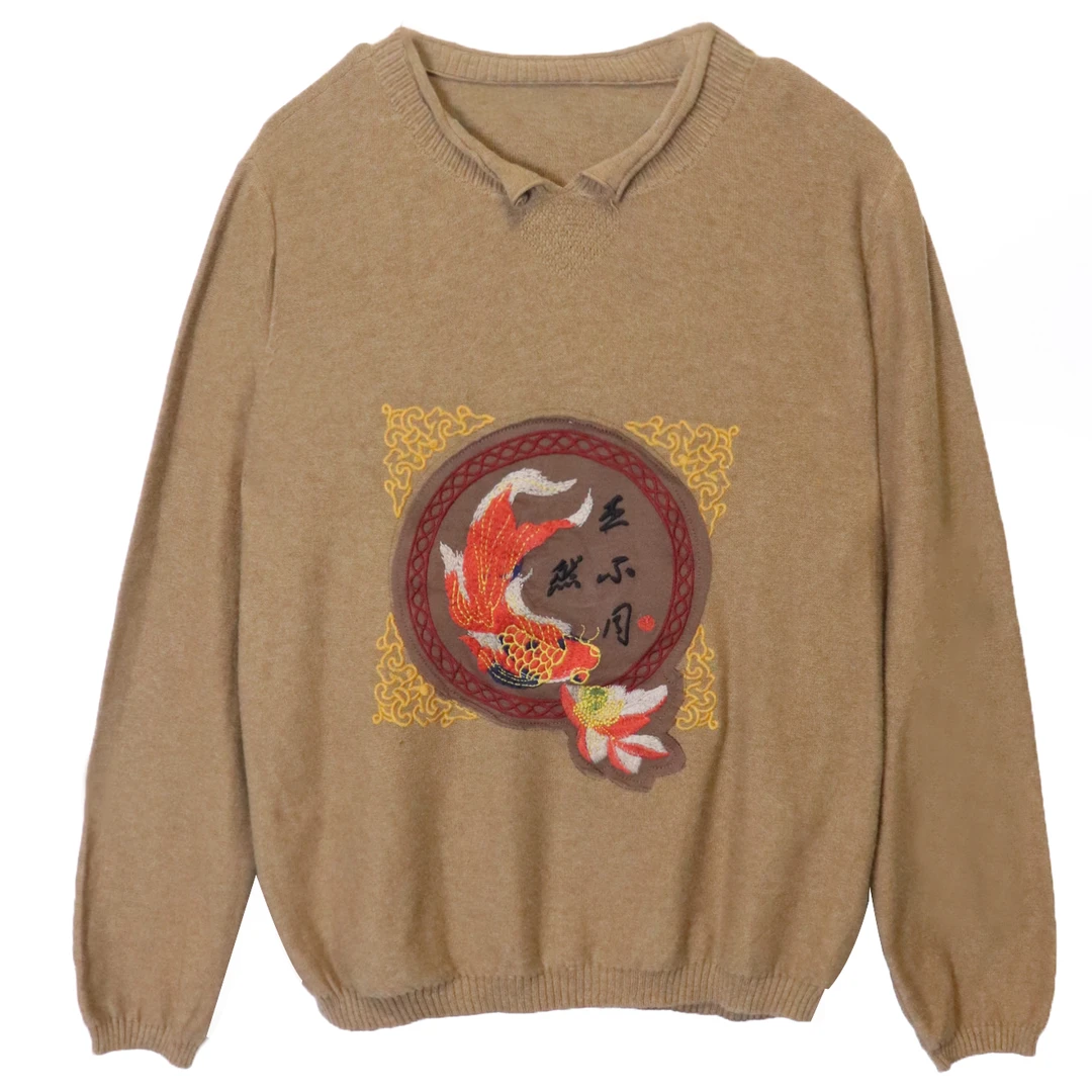 秋季新款微胖mm重工刺绣贴布宽松遮肉显瘦款针织衫毛衣女 3252