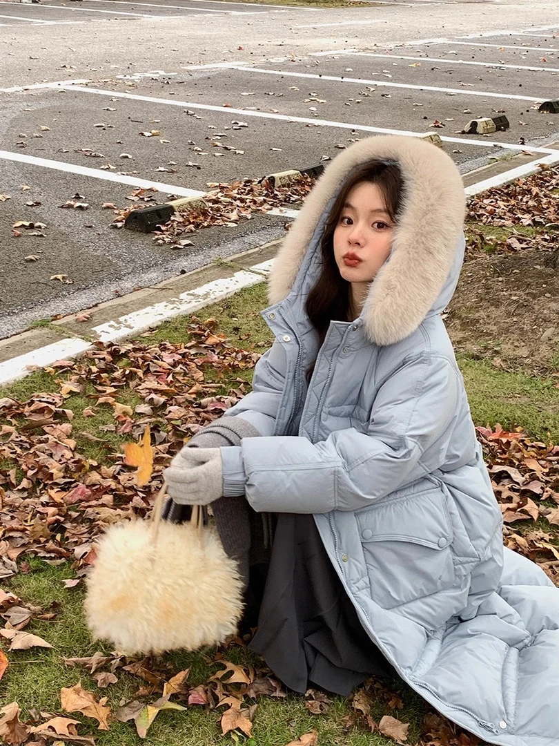 朗月羽绒服女狐狸毛领加厚长款美式复古过膝户外外套羽绒马甲短款