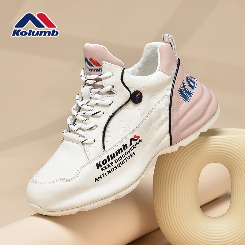 kolumb哥仑步女鞋2025新款潮流加绒运动鞋真皮厚底休闲老爹鞋子女