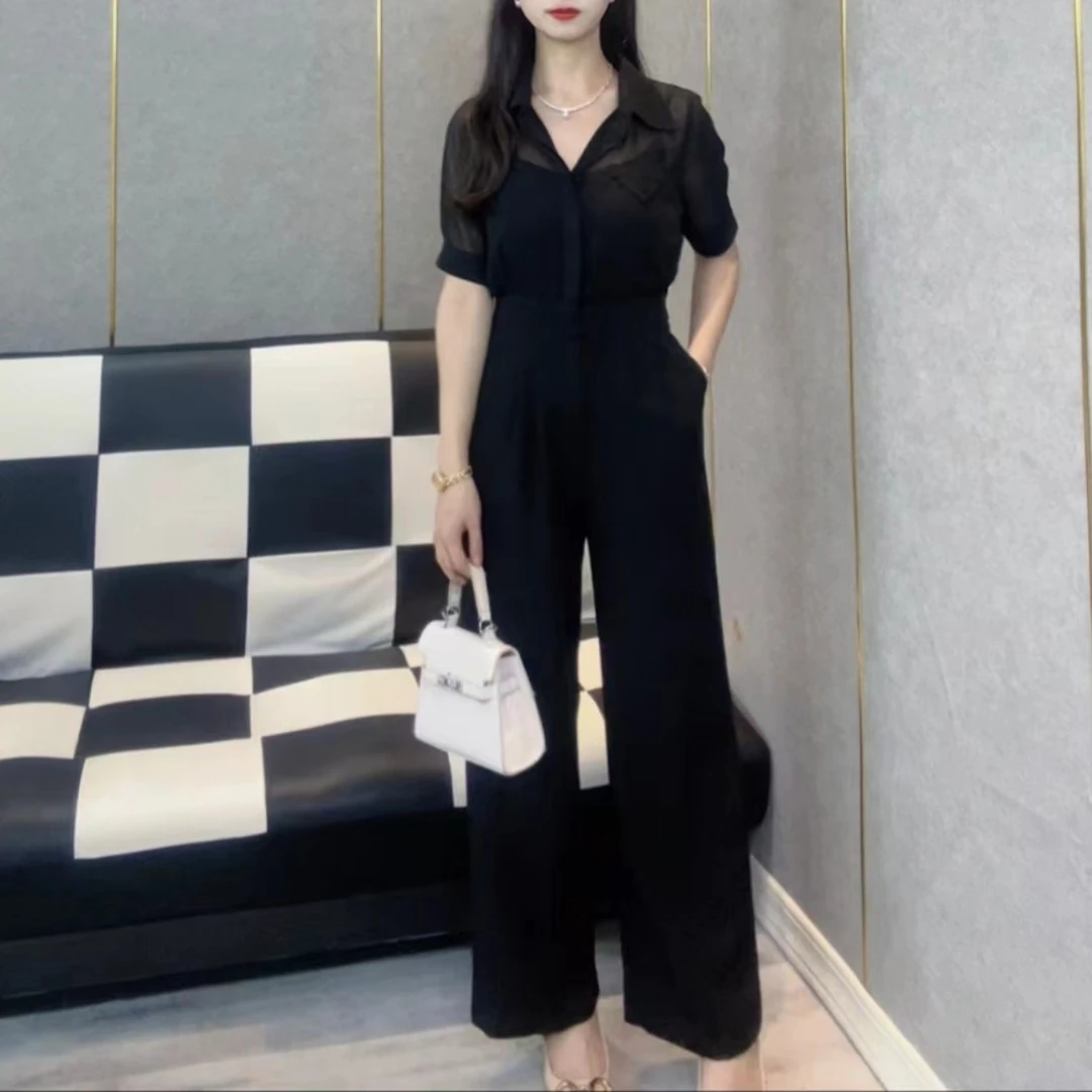 【小个子专属】2024新款薄款雪纺西装阔腿裤显瘦高腰连衣裤23667