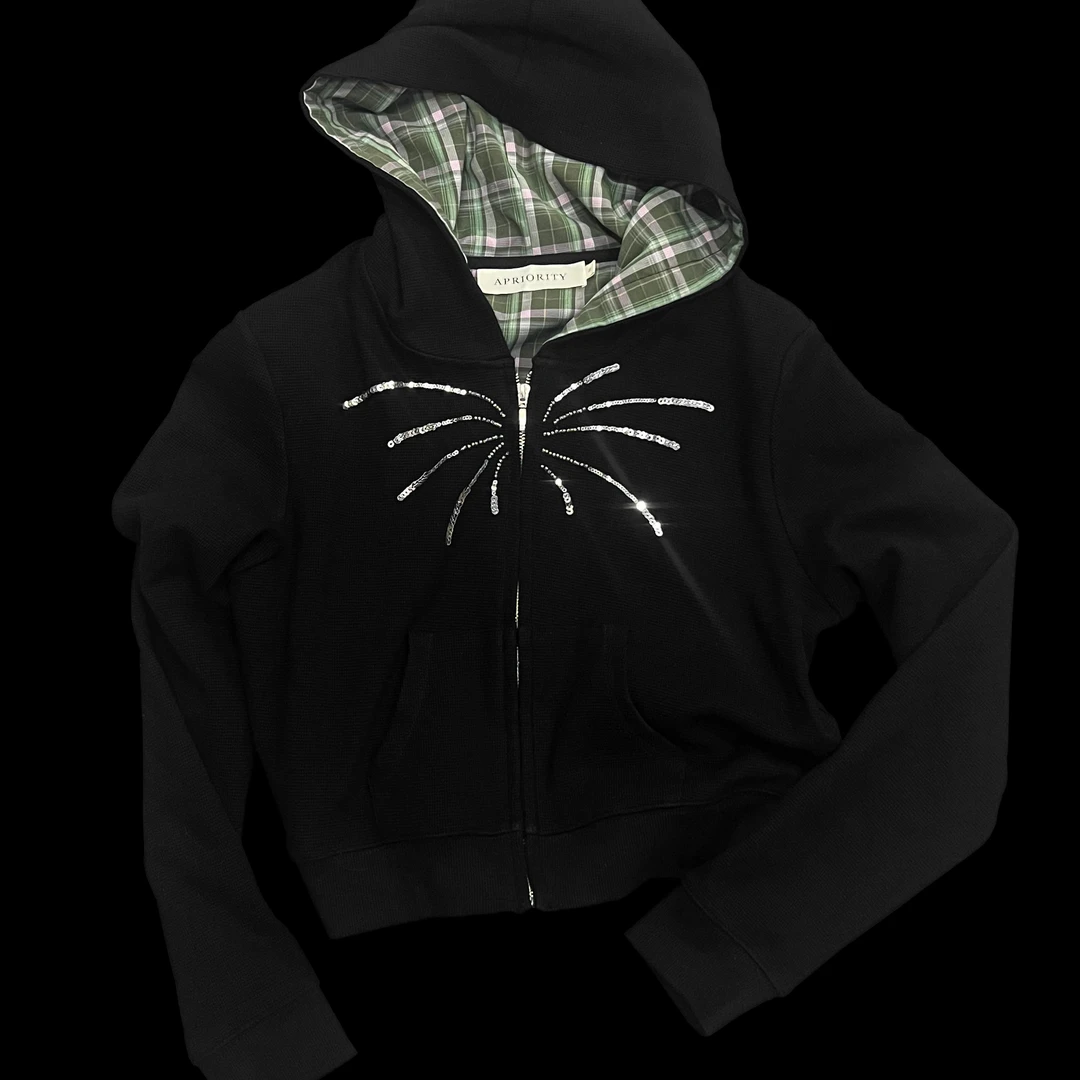 APRIORITY先验  24AW烟花珠片绣黑色连帽卫衣原创设计秋冬新款
