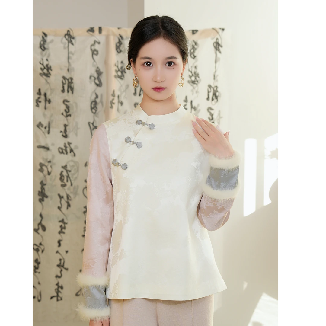 【11月8日】【不晚】桑蚕丝长袖衬衫 国风立领上衣· 23S1101-4