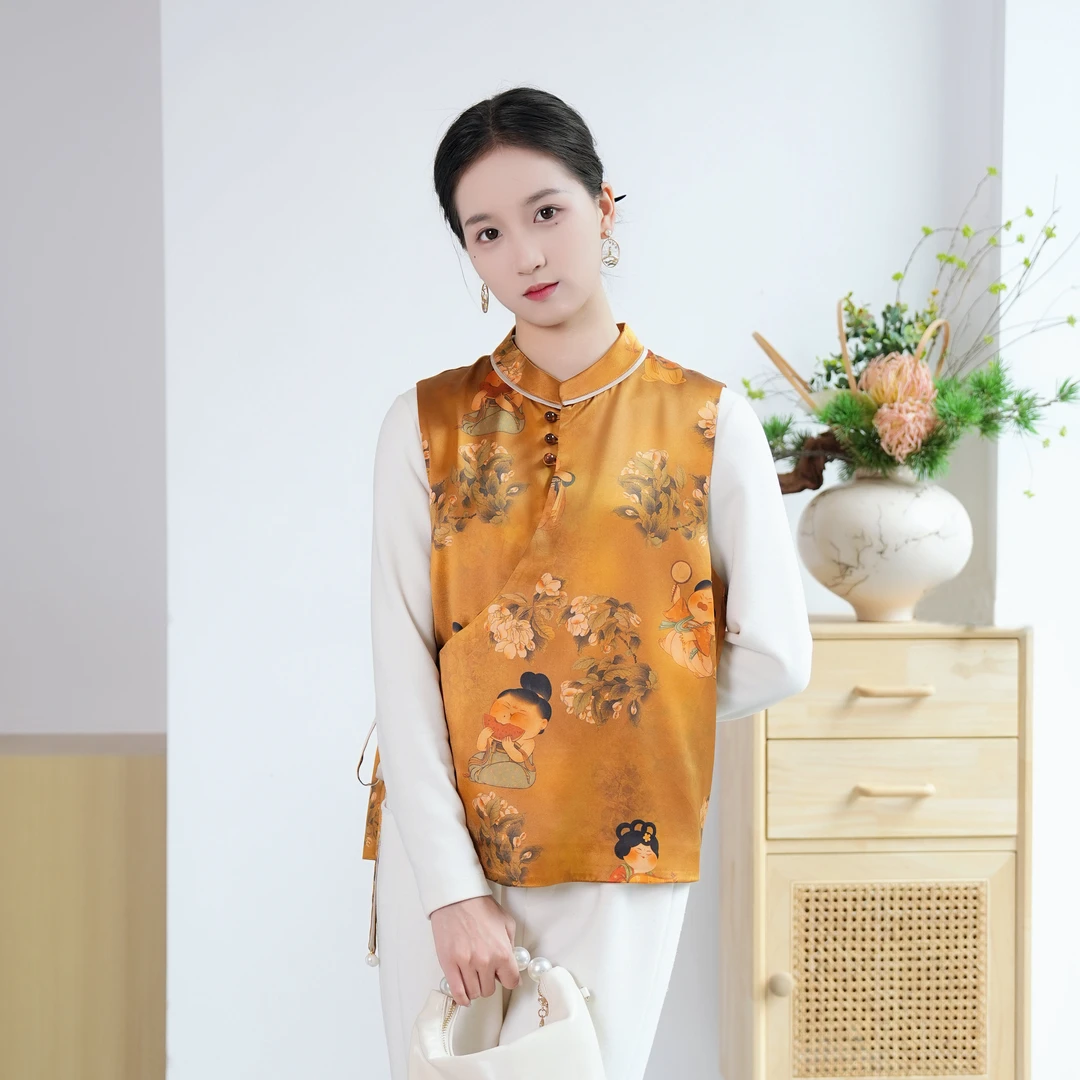 【8月17断码特清】【士女】100桑蚕丝重锻新中式马甲 ·23M0036