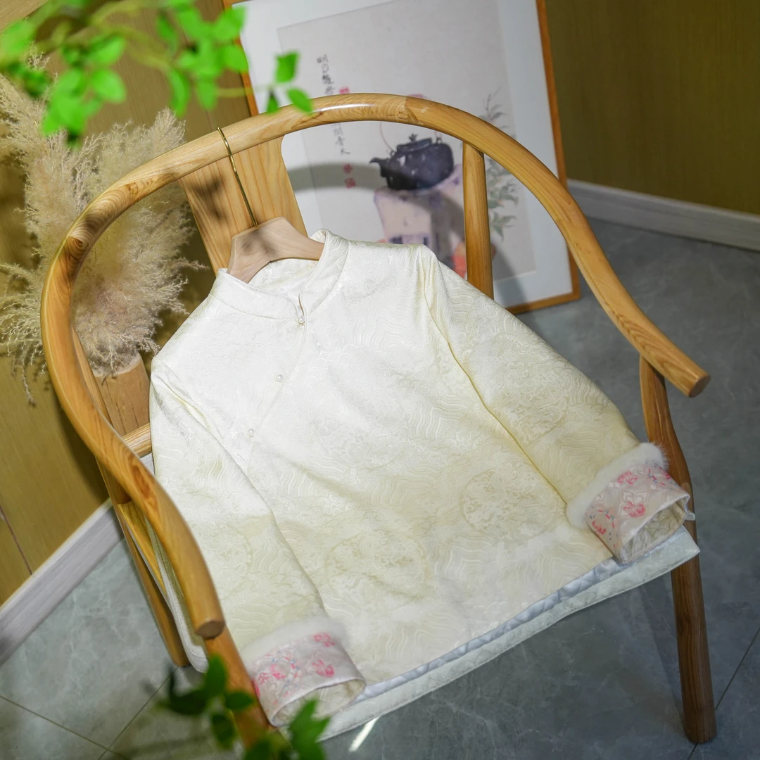 不退不换【12月19日】【江崖海水】新中式冬季白色设计感棉服24S0334