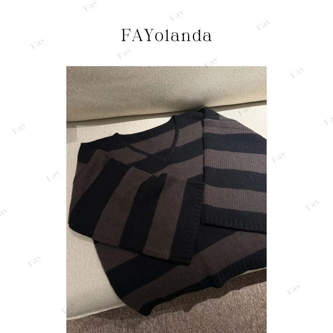 FAY  | 宽条纹V领毛衣（2H1230）