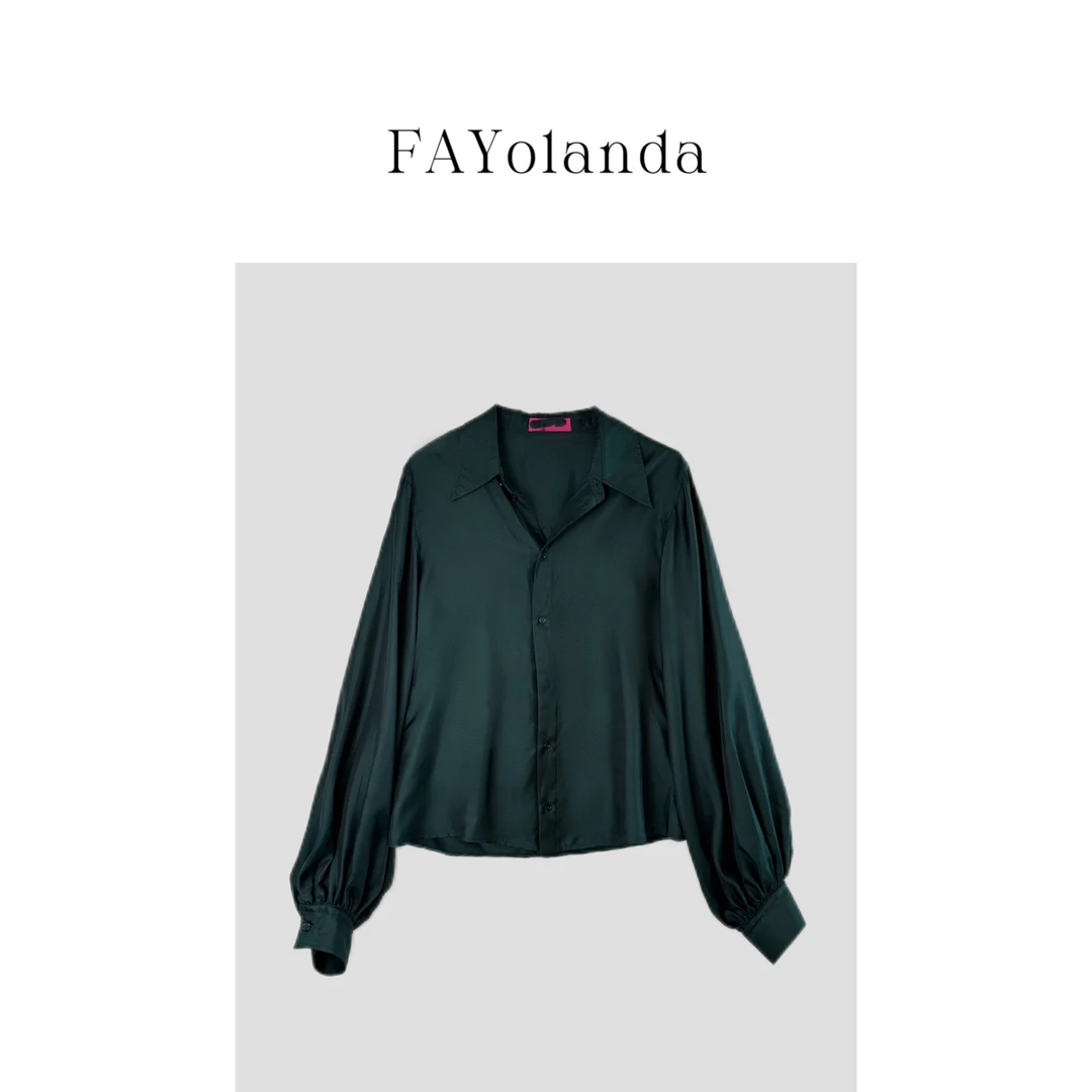 FAY｜墨绿灯笼袖衬衣（02804）福