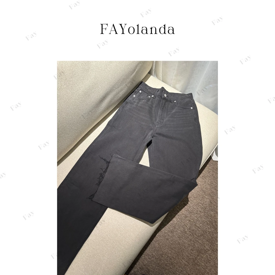FAY  |  黑色毛边牛仔裤(2H1283）