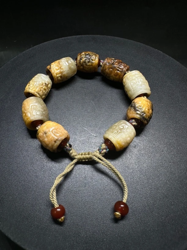 男士女士手串，雕刻龙纹，和田玉手串