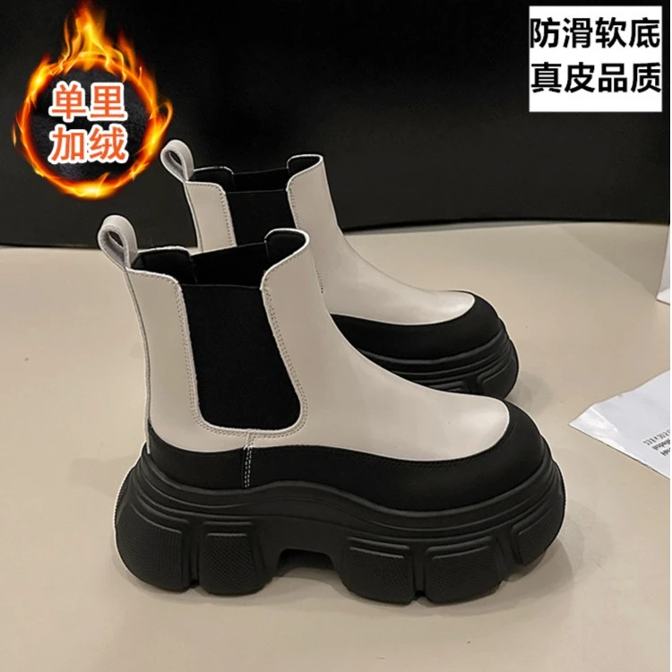牛皮百搭马丁靴女款2023新款秋冬款冬季加绒英伦风厚底短靴烟筒靴