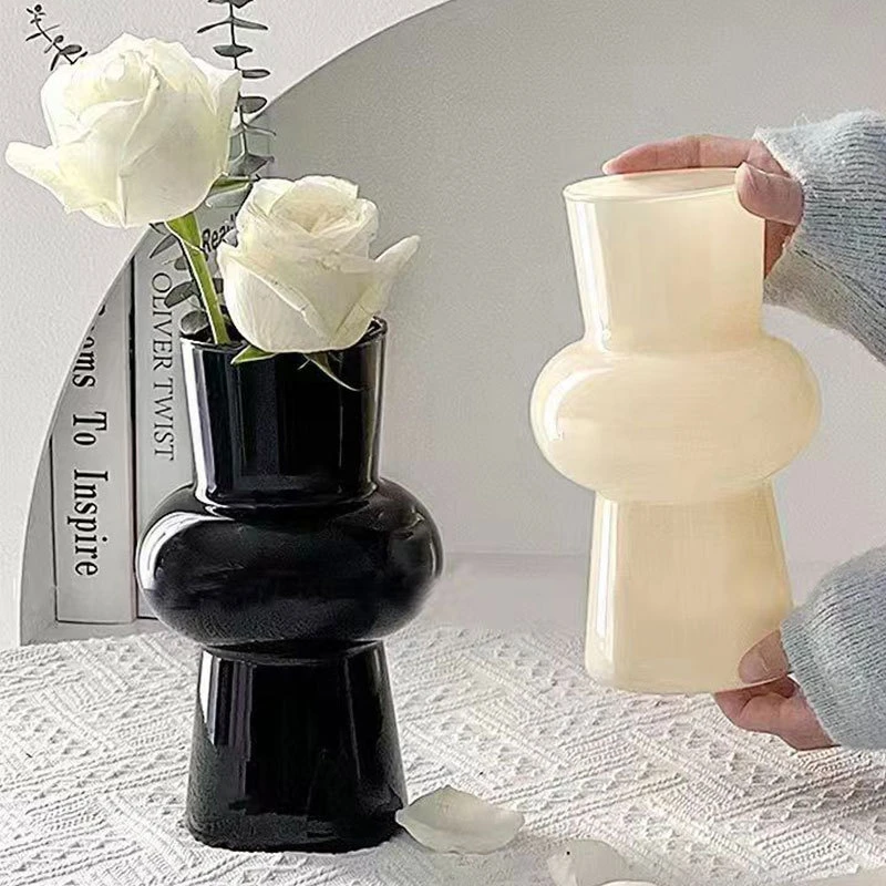 北欧芬顿中古玻璃花瓶高级感创意水培器皿插花客厅摆件富贵竹花瓶