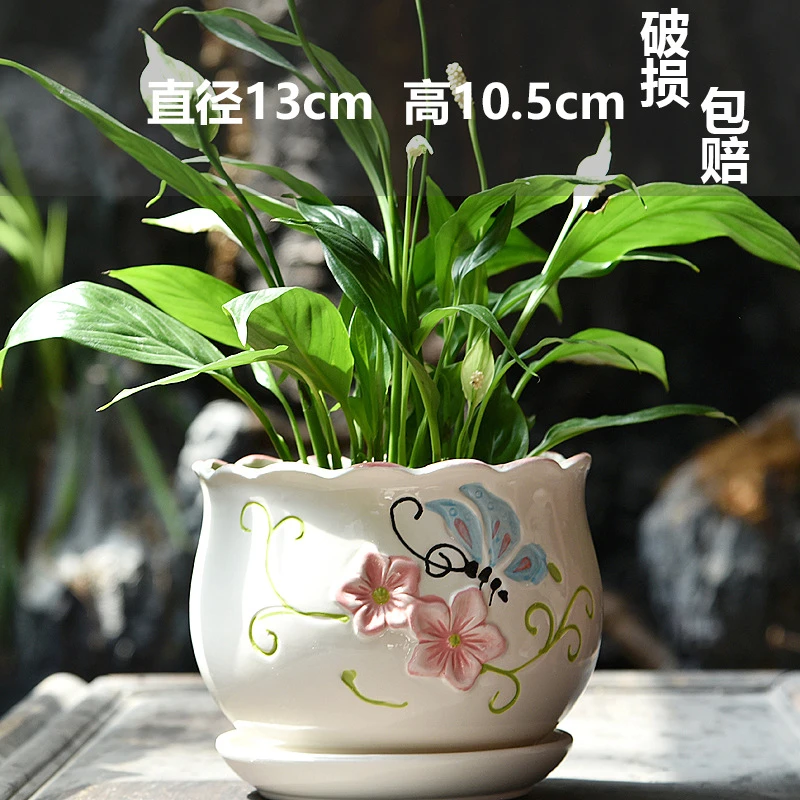 花盆陶瓷特价家用大号特大号带托盘创意白色绿萝欧式简约超大桌面