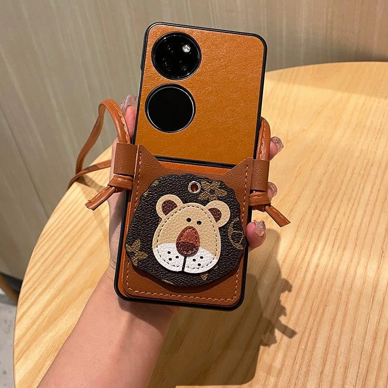 华为p50pocket手机壳折叠pocket2皮质手提狮子卡袋pocket s保护壳