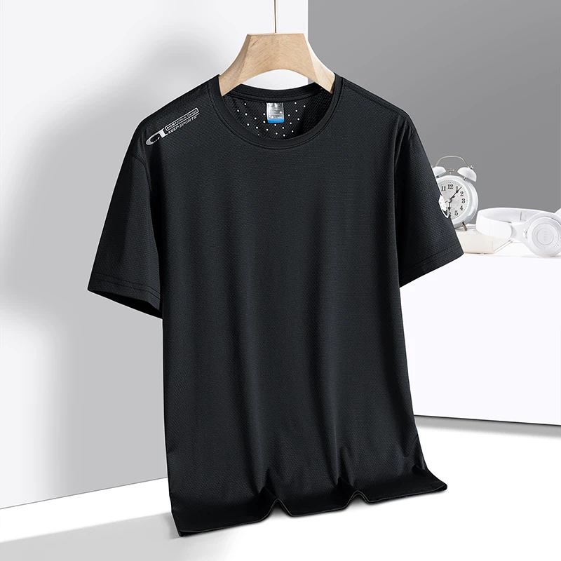 新品夏季高档速干透气短袖t恤男弹力运动休闲健身男士圆领短袖