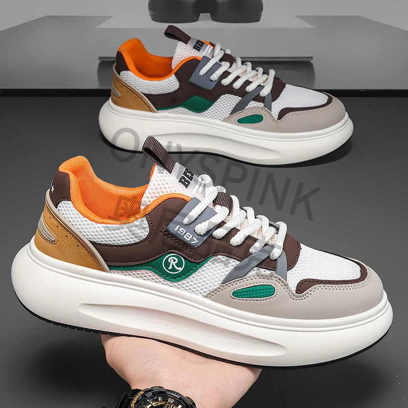 高级感霸气舒适潮牌男鞋秋季透气运动鞋男款跑步防滑厚底板鞋新款