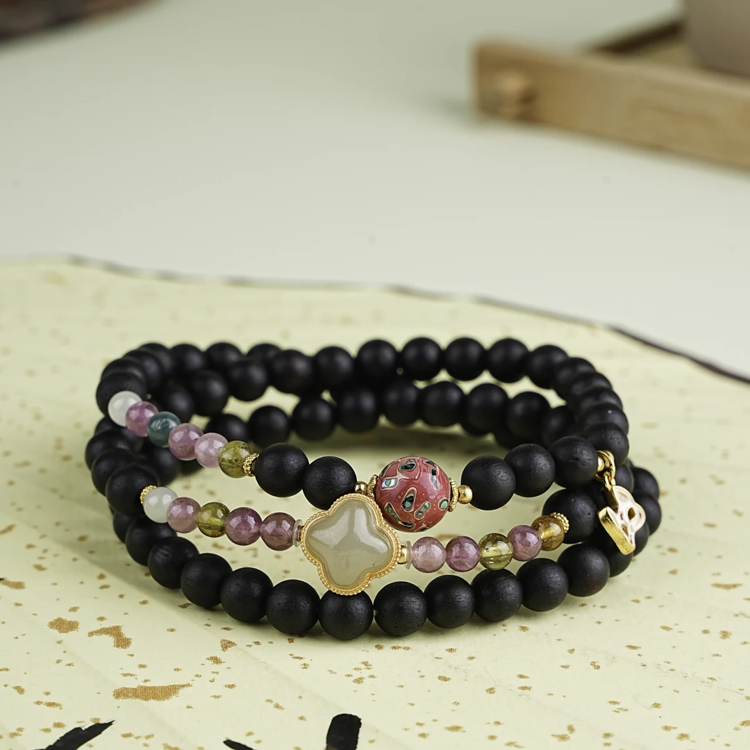 《时光洪流》海南奇楠降真香0.6古风国潮diy双圈女士手串佩戴