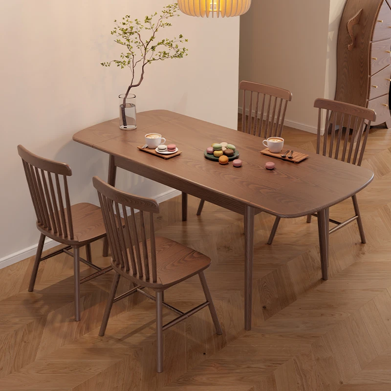 木屋记实木可伸缩餐桌家用小户型饭桌长方形桌椅客厅折叠桌餐厅桌
