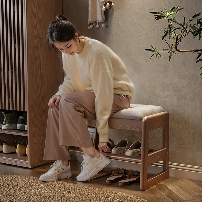 木屋记实木换鞋凳家用门口轻奢高级进门收纳鞋凳入户鞋柜一体可坐