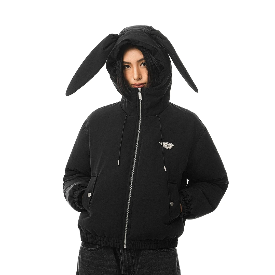 FDR官方店 兔耳朵棉服女冬季防风连帽加厚保暖外套